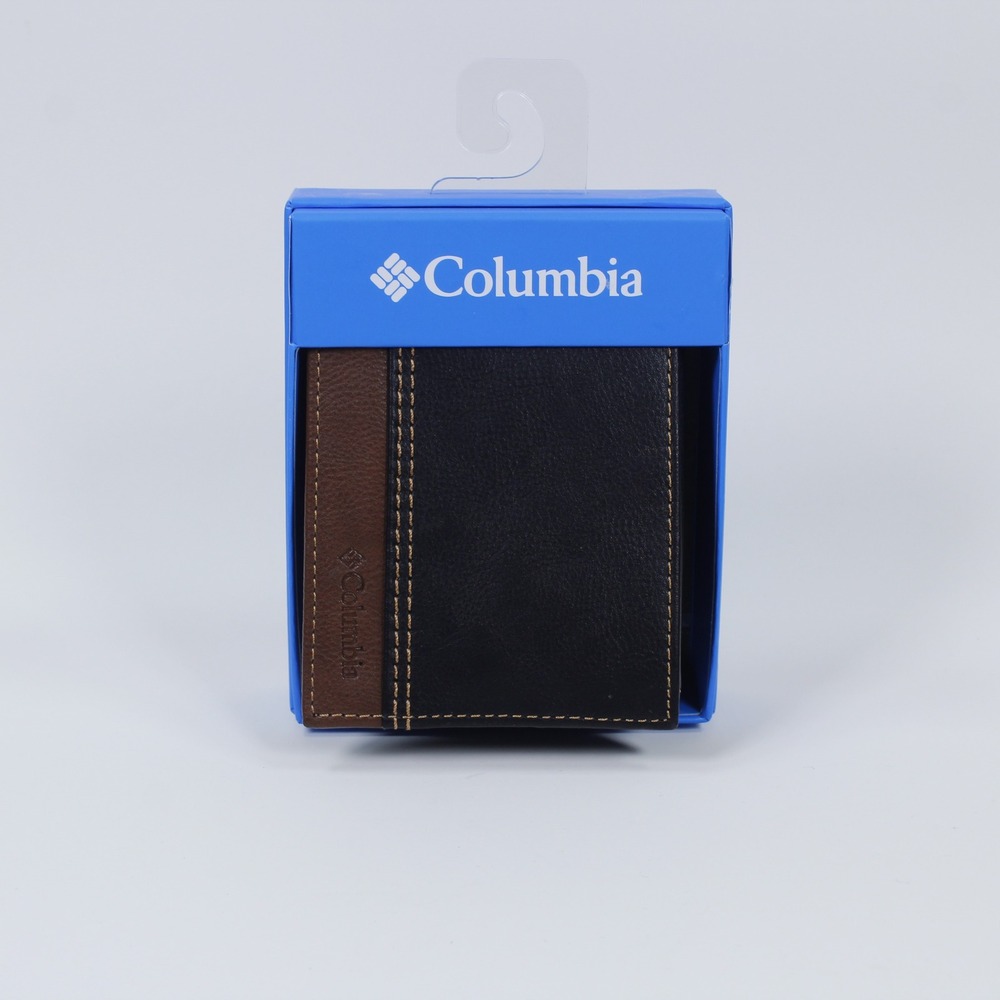 Columbia Men's Leather Passcase Bifold Wallet Two-Tone Brown Black NIB